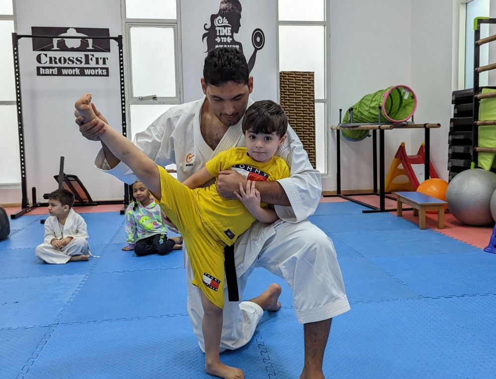 Karate for kids lets learn roundhouse kick Fit Box Center Sharjah